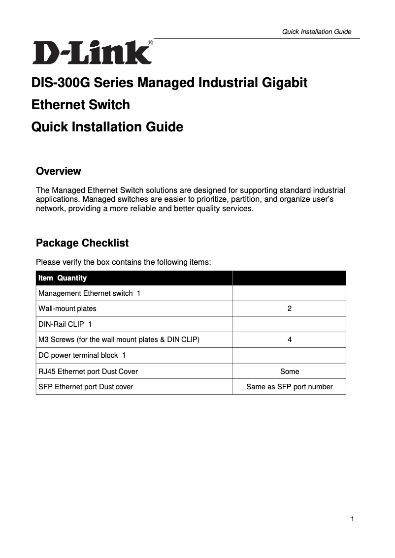 Page 1 de la notice Guide d'installation D-Link DIS-300G-12SW