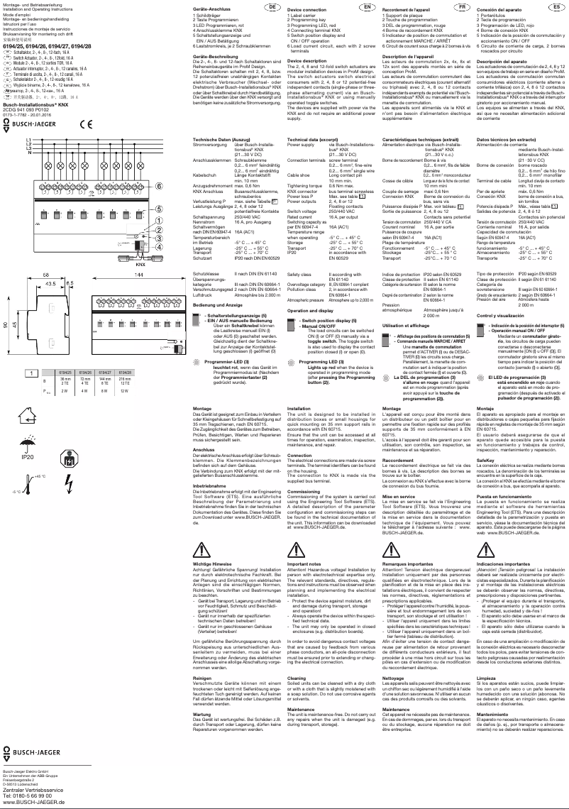 Page 1 de la notice Manuel utilisateur Busch-Jaeger 2CKA006189A0101