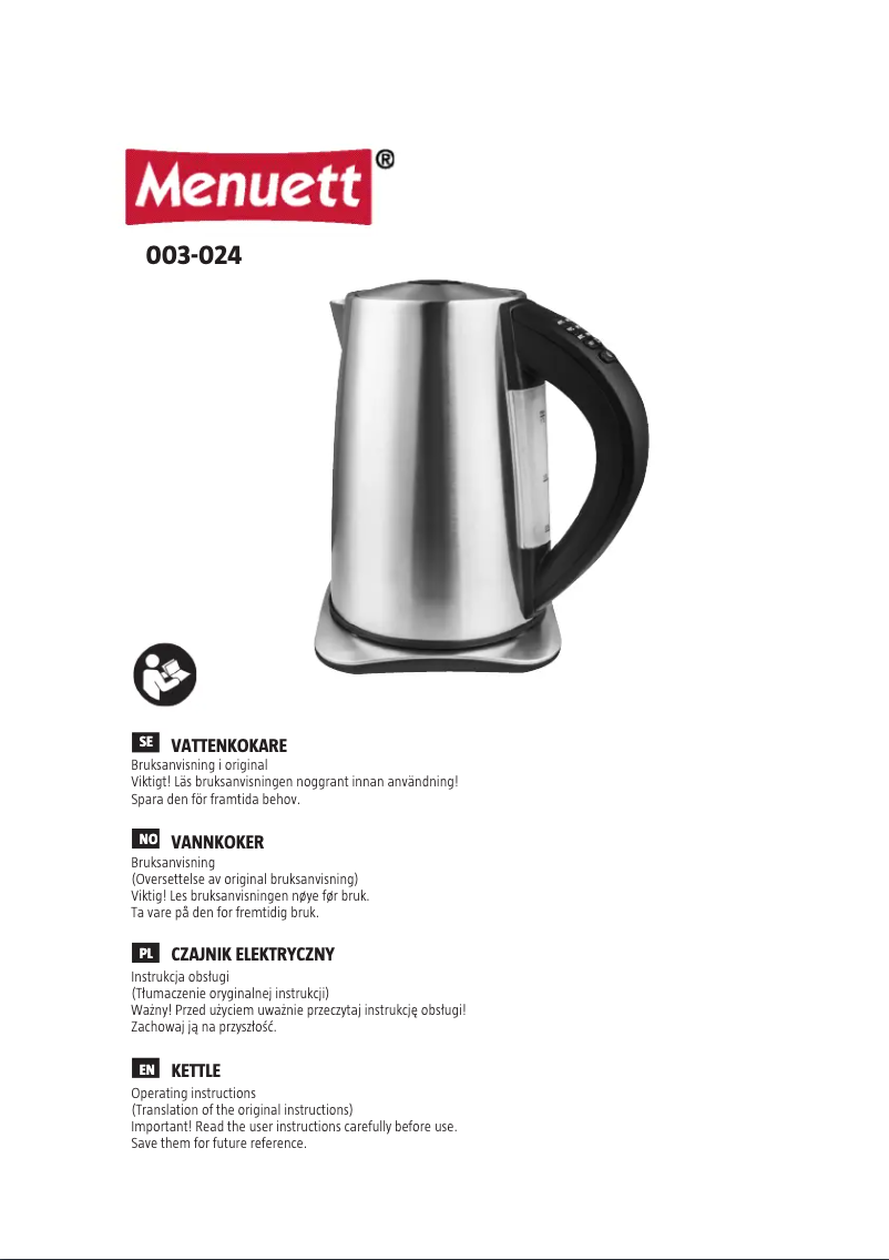 Page 1 de la notice Manuel utilisateur Menuett 003-024