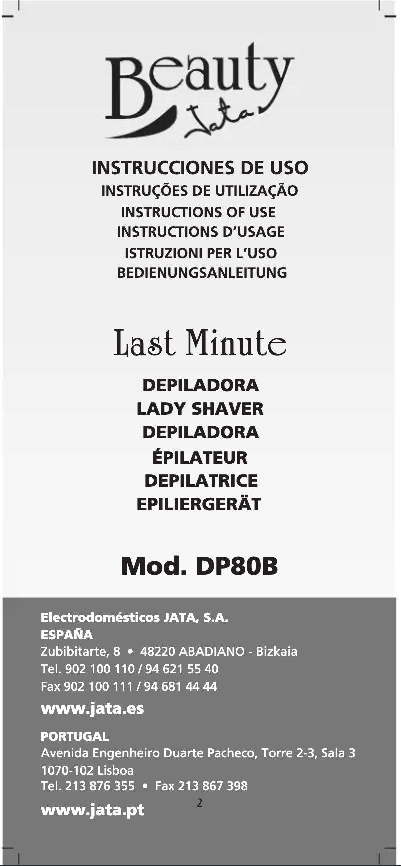 Page 1 de la notice Manuel utilisateur Jata DP80B