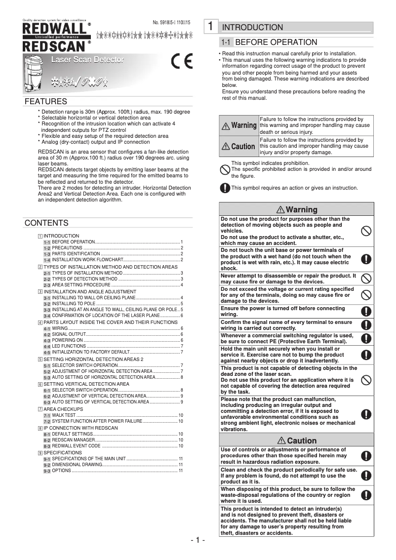 Page 1 de la notice Manuel utilisateur Optex RLS-3060L