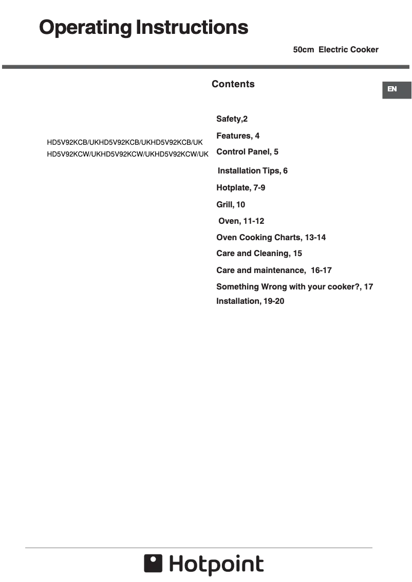 Page 1 of the manual Instruction Manual Hotpoint HD5V92KCW/UK