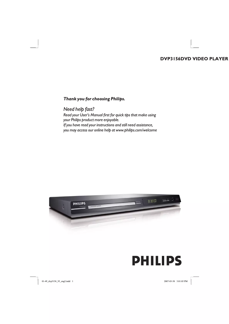 Page 1 de la notice Manuel utilisateur Philips DVP3156