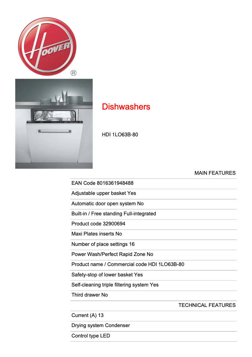 Página 1 del manual Manual de usuario Hoover DYNAMIC MEGA HDI 1LO63B-80
