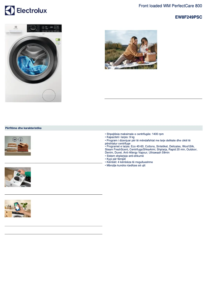 Página 1 del manual Ficha técnica Electrolux EW8F249PSC