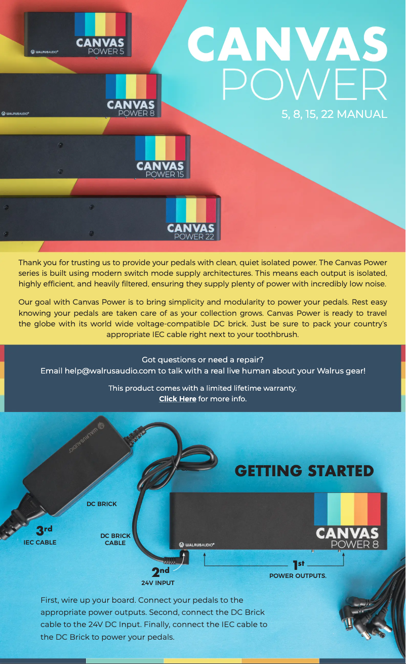 Page 1 de la notice Manuel utilisateur Walrus Audio Canvas Power 8