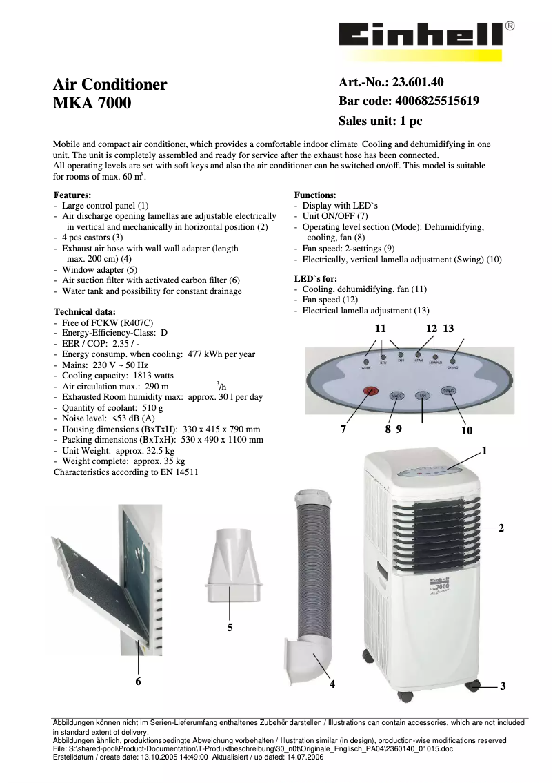 Page 1 de la notice Manuel utilisateur Einhell MKA 7000