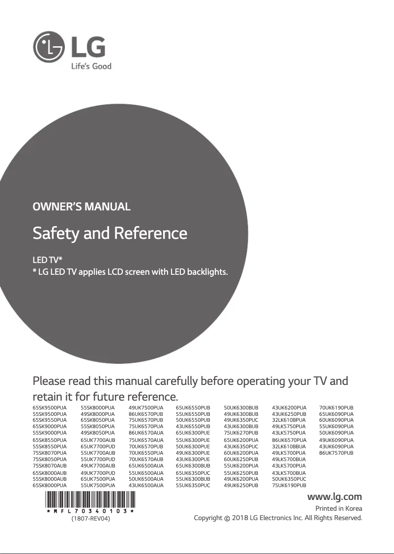 Page 1 de la notice Manuel utilisateur LG 50UK6090PUA