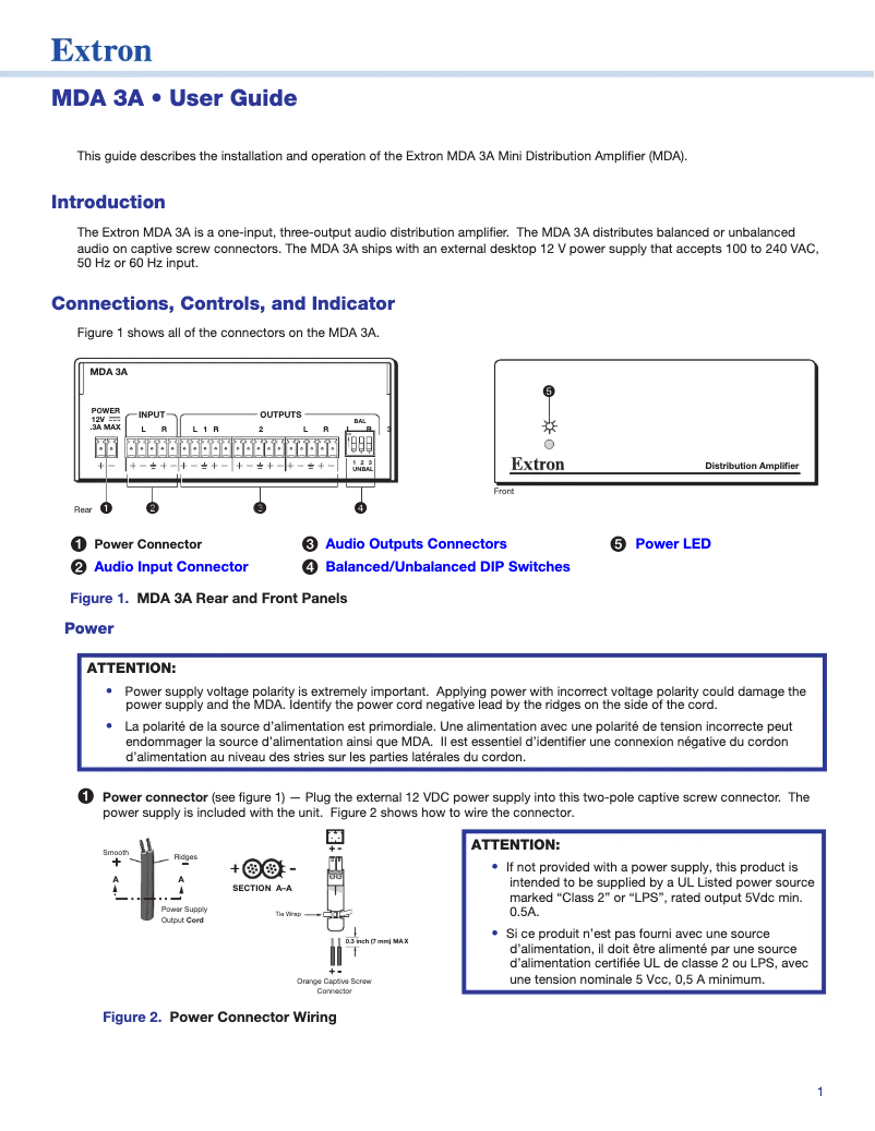 Page 1 de la notice Manuel utilisateur Extron MDA 3A