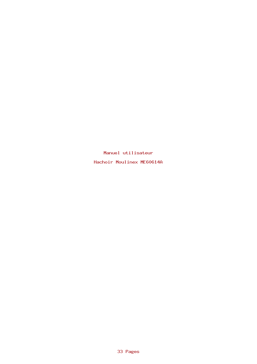 Page 1 de la notice Manuel utilisateur Moulinex ME60614A