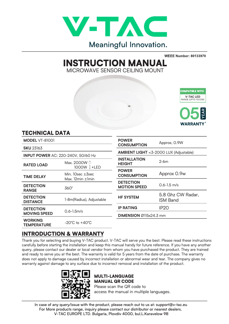 Página 1 del manual Manual de usuario V-TAC VT-81001
