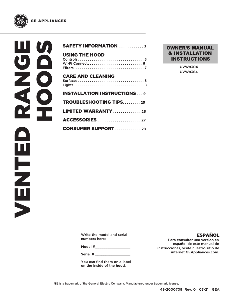 Image de la première page du manuel de l'appareil UVW8364SPSS