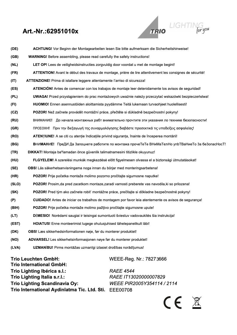 Page 1 de la notice Manuel utilisateur Trio Lighting Compo 629510101
