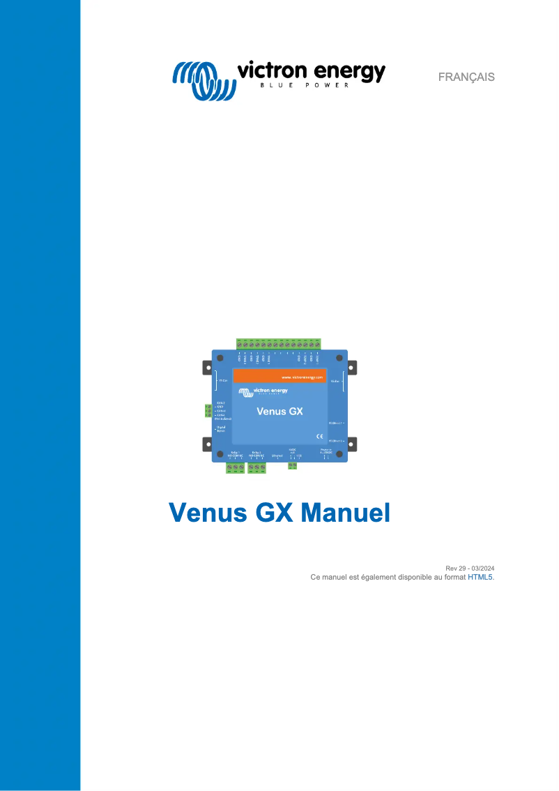 Page 1 de la notice Manuel utilisateur Victron Energy Venus GX