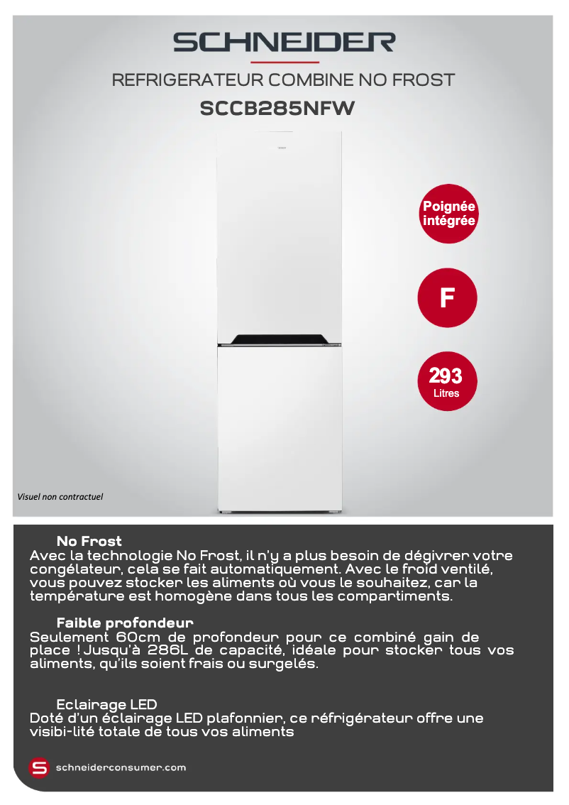 Page 1 de la notice Fiche technique Schneider SCCB285NFW
