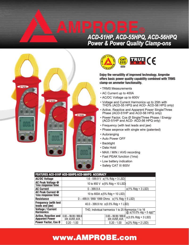 Page 1 de la notice Fiche technique Amprobe ACD-51NAV