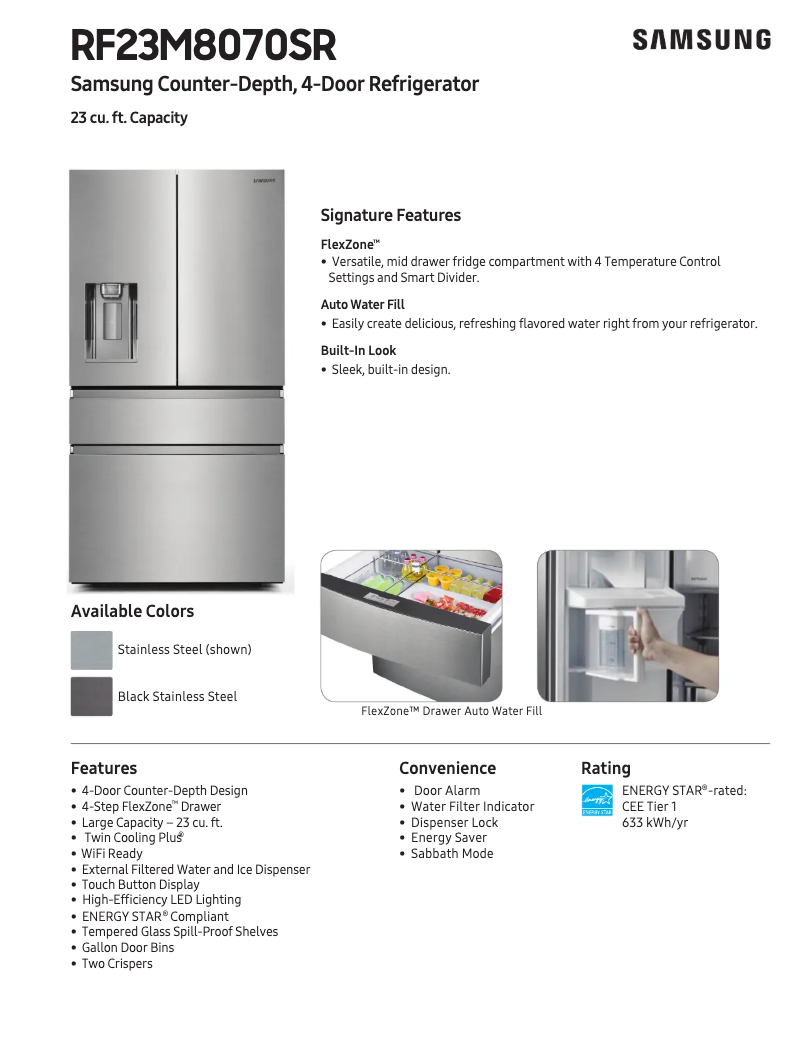 Página 1 del manual Ficha técnica Samsung RF23M8070SG