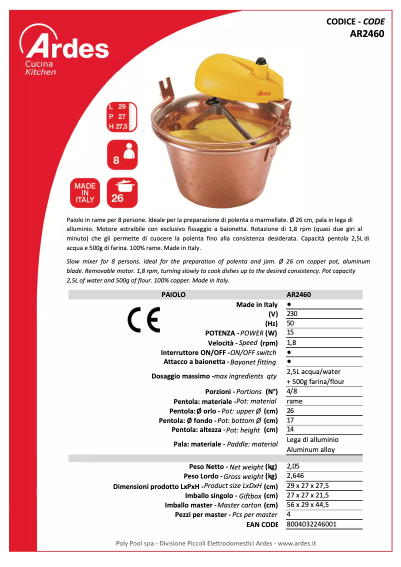 Page 1 de la notice Fiche technique Ardes AR2460