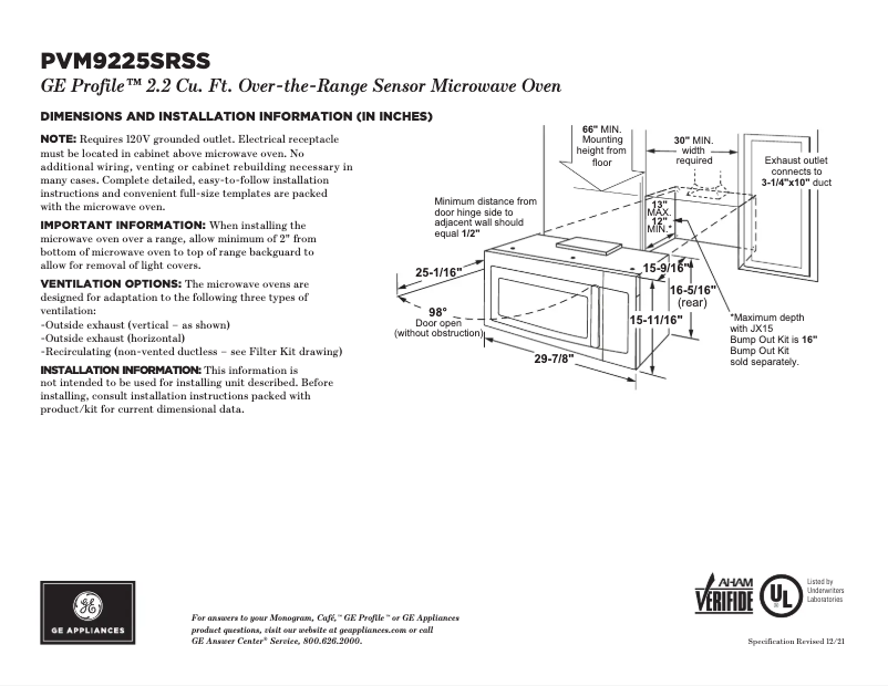 Page 1 de la notice Fiche technique GE Profile PVM9225SRSS