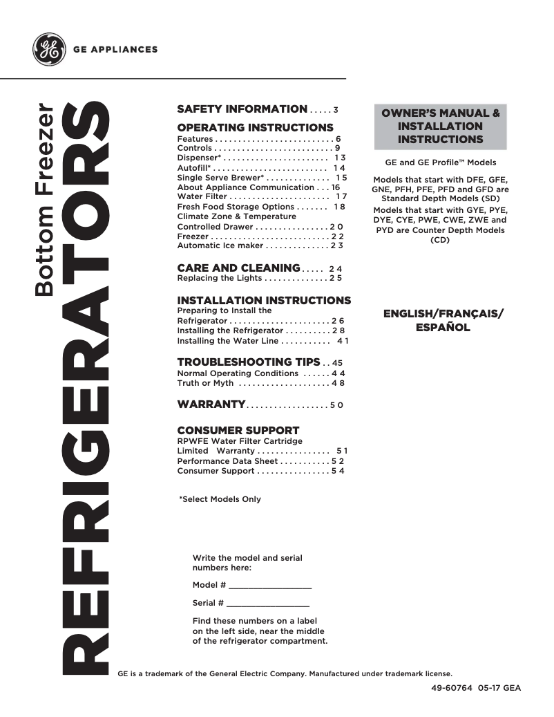 Page n°1 - Manuel utilisateur GE GFD28GMLES