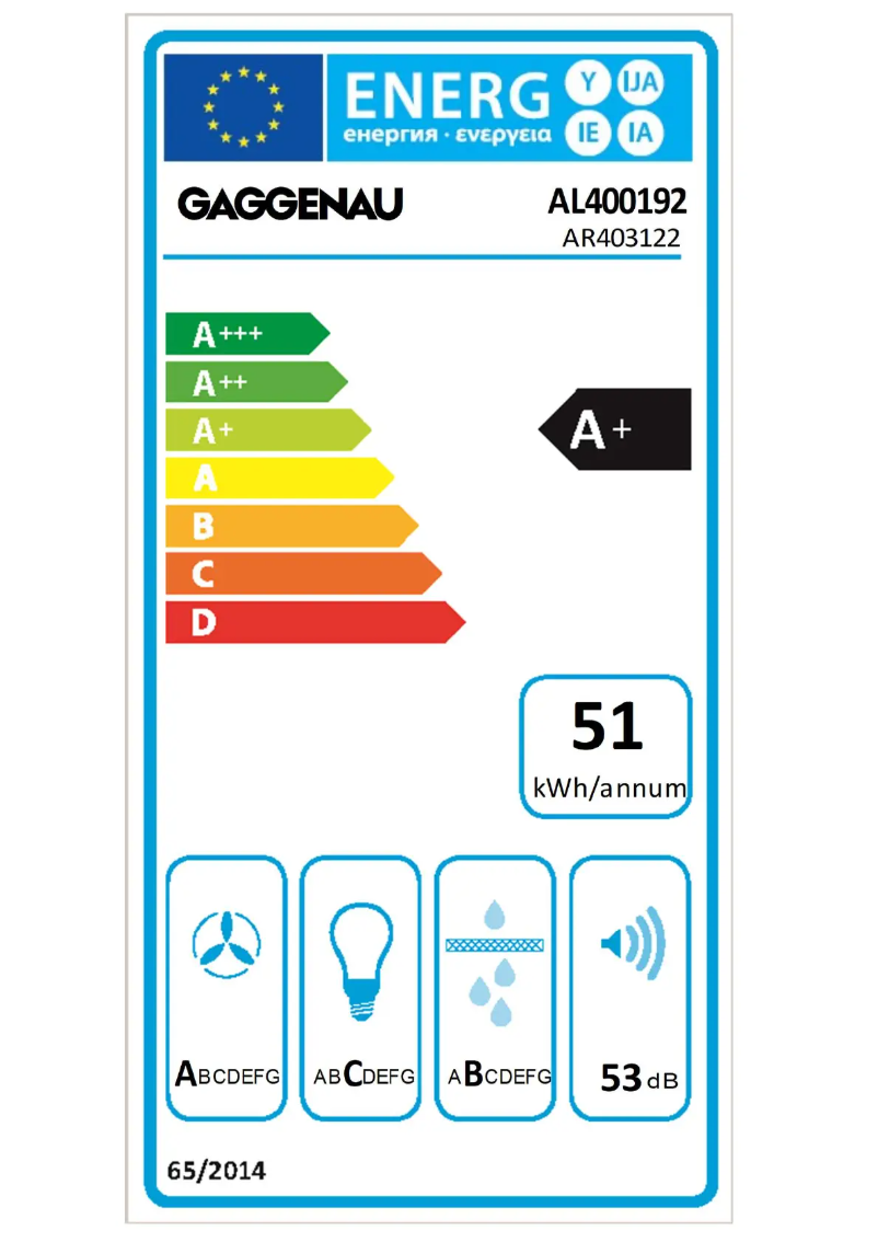 Page 1 de la notice Label énergétique Gaggenau AL400192