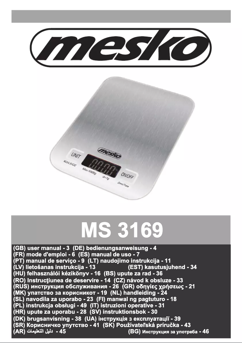 Page 1 de la notice Manuel utilisateur Mesko MS 3169