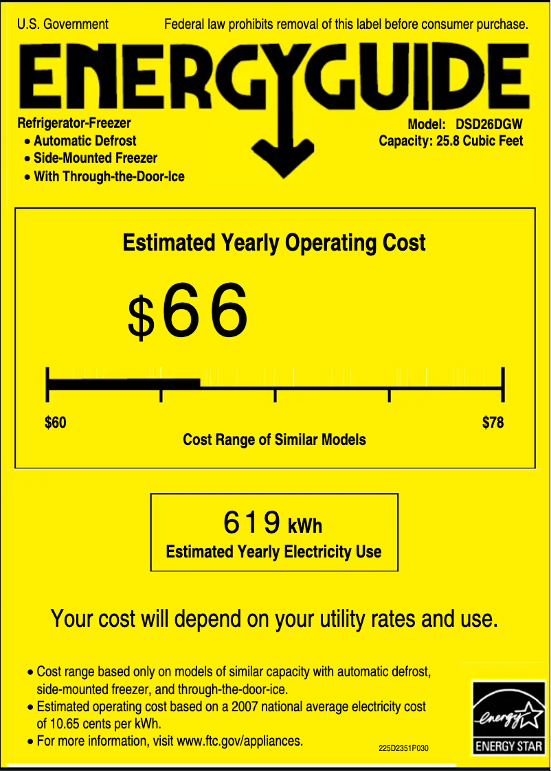 Page 1 de la notice Label énergétique GE Adora DSD26DGWBG