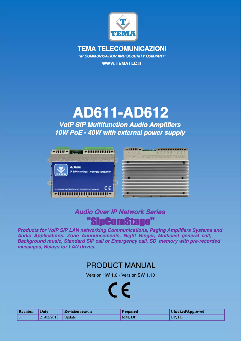 Page 1 de la notice Manuel utilisateur Tema AD612