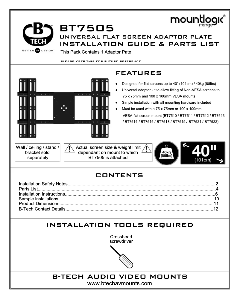 Page 1 of the manual User Manual B-Tech BT7505