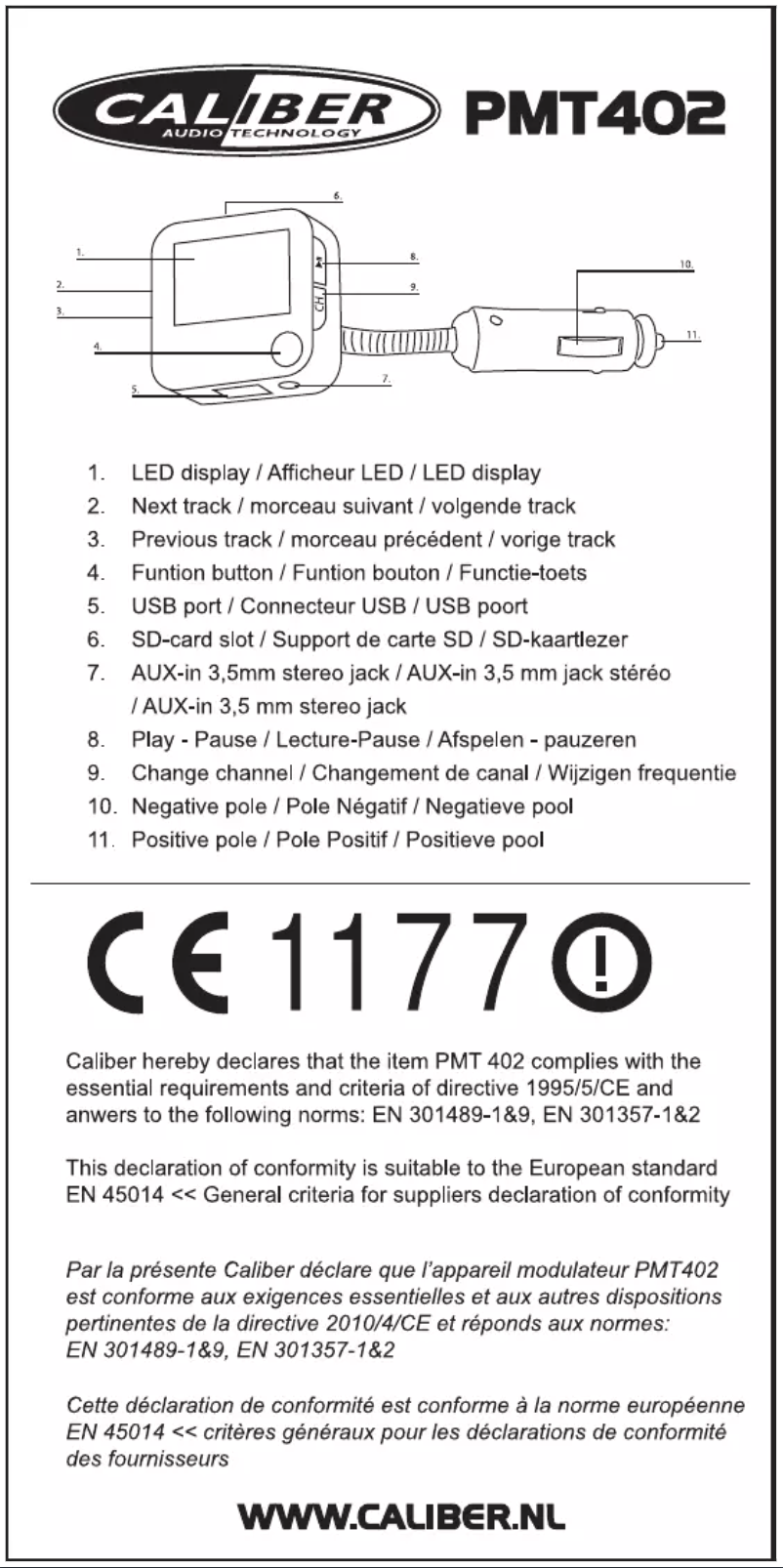Page 1 de la notice Manuel utilisateur Caliber PMT402