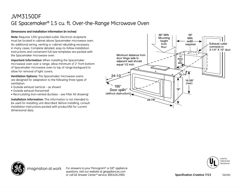 Page n°1 - Fiche technique GE JVM3150DFWW