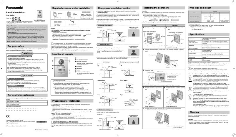 Page 1 de la notice Manuel utilisateur Panasonic VL-V554U