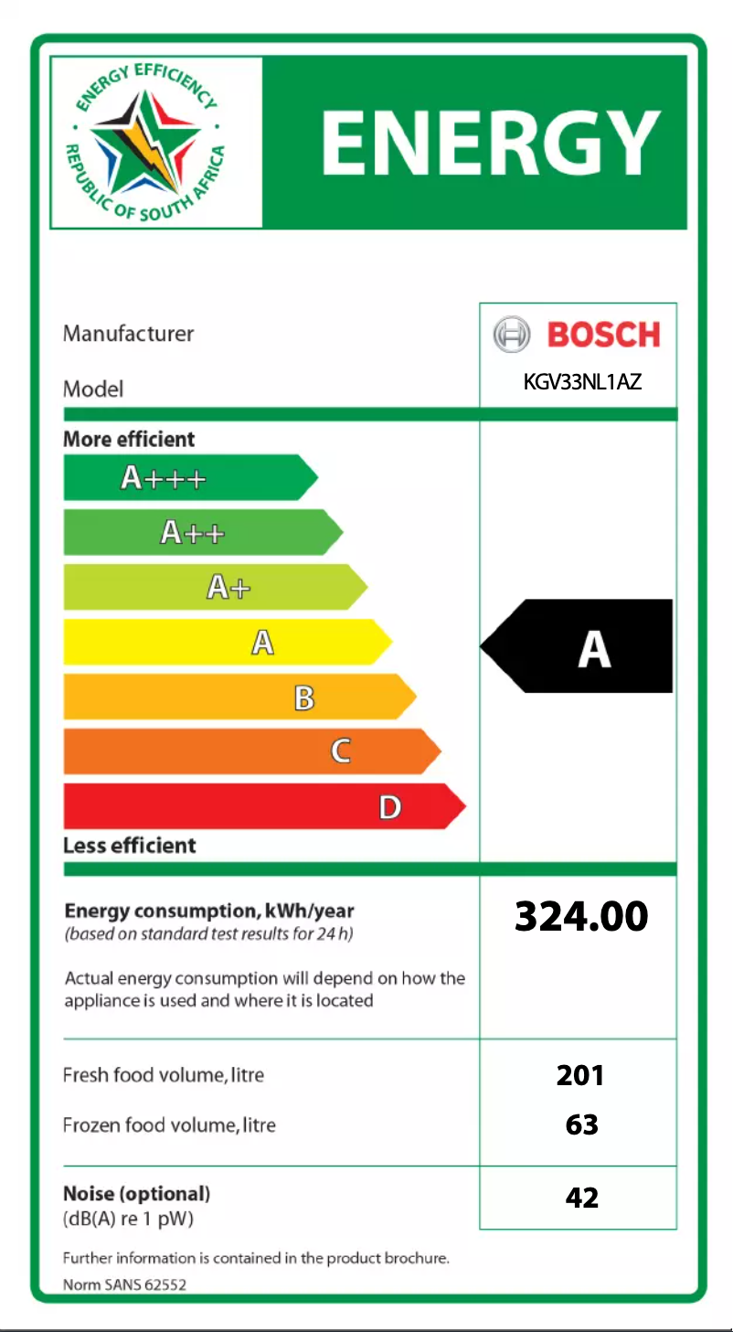 Page 1 of the manual Energy Label Bosch KGV33NL1AZ