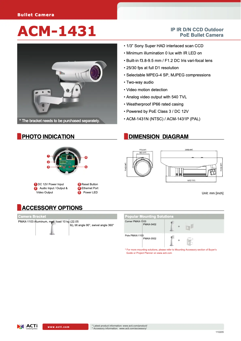 Page 1 de la notice Fiche technique ACTi ACM-1431