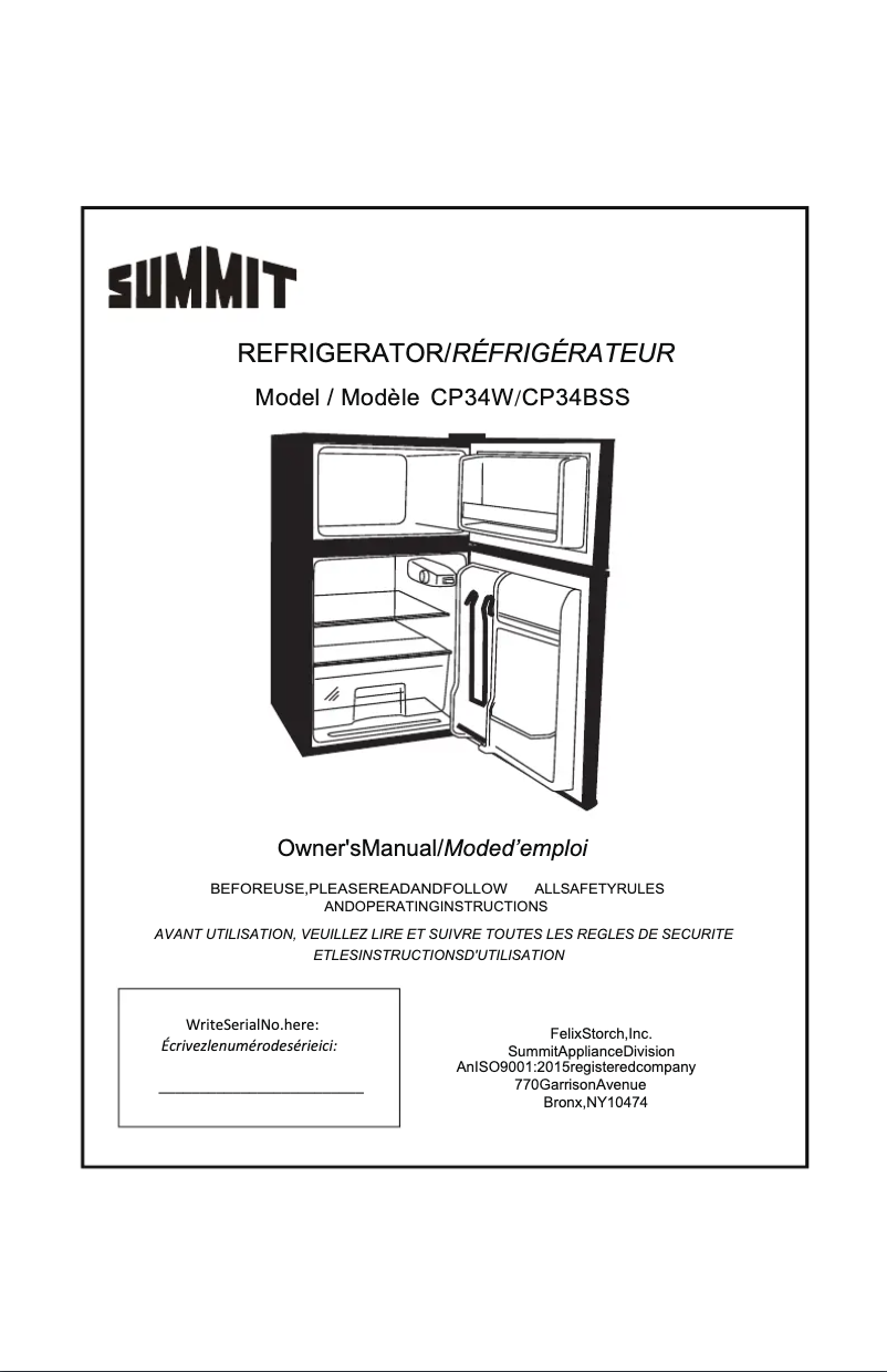 Page 1 de la notice Manuel utilisateur Summit C39ELGLASSBK