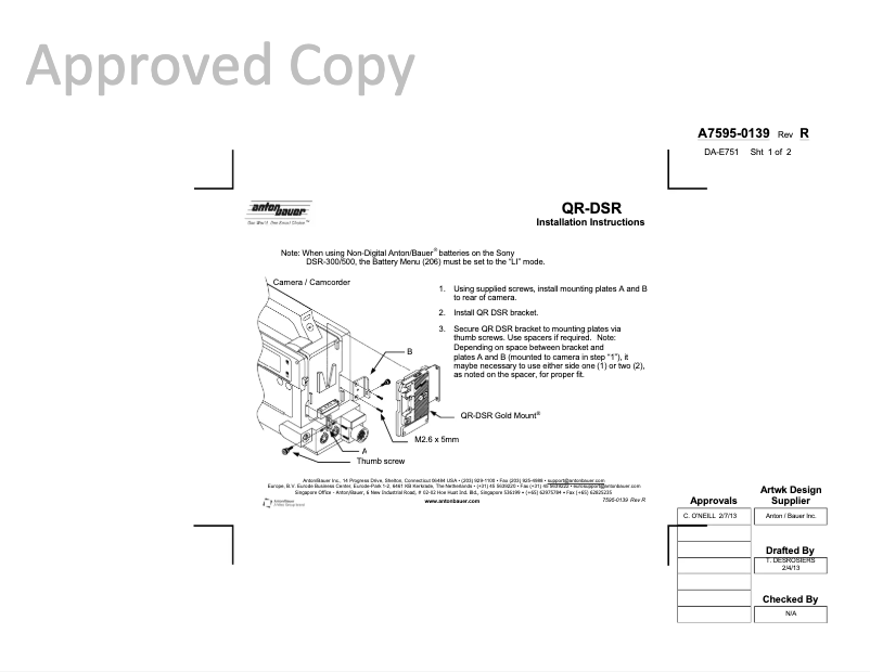 Page 1 of the manual User Manual Anton/Bauer QR-DSR