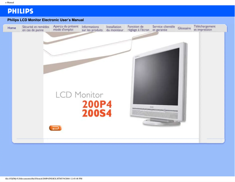 Page n°1 - Manuel utilisateur Philips 200S4SS