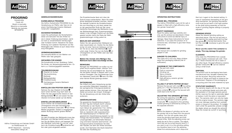 Page 1 of the manual User Manual AdHoc Progrind Steel