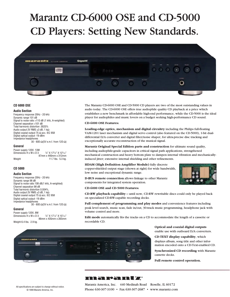 Page 1 de la notice Fiche technique Marantz CD5000