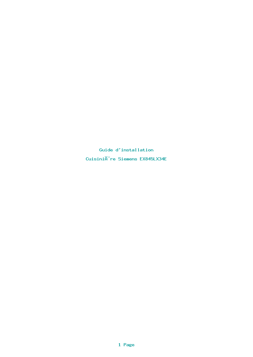 Page 1 de la notice Guide d'installation Siemens EX845LX34E