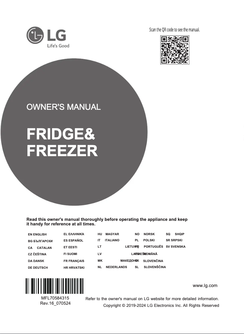 Page 1 de la notice Manuel utilisateur LG GBB72MBVGN