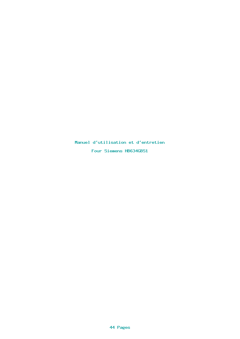 Page 1 de la notice Manuel d'utilisation et d'entretien Siemens HB634GBS1