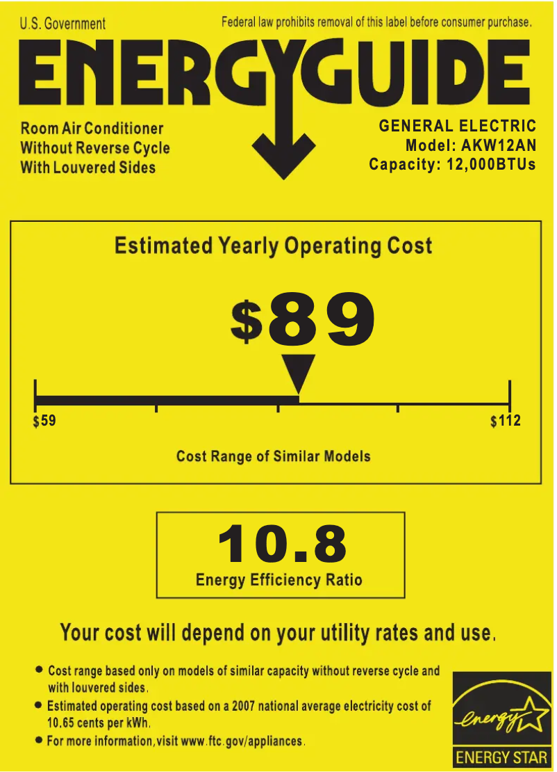 Página 1 del manual Etiqueta energética GE AKW12AN