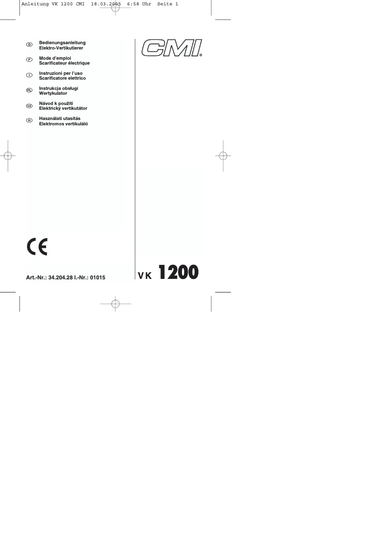 Page 1 of the manual User Manual CMI VK 1200