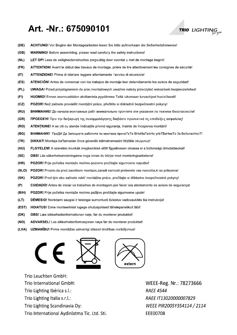 Page 1 de la notice Manuel utilisateur Trio Lighting Suzuka 675090101