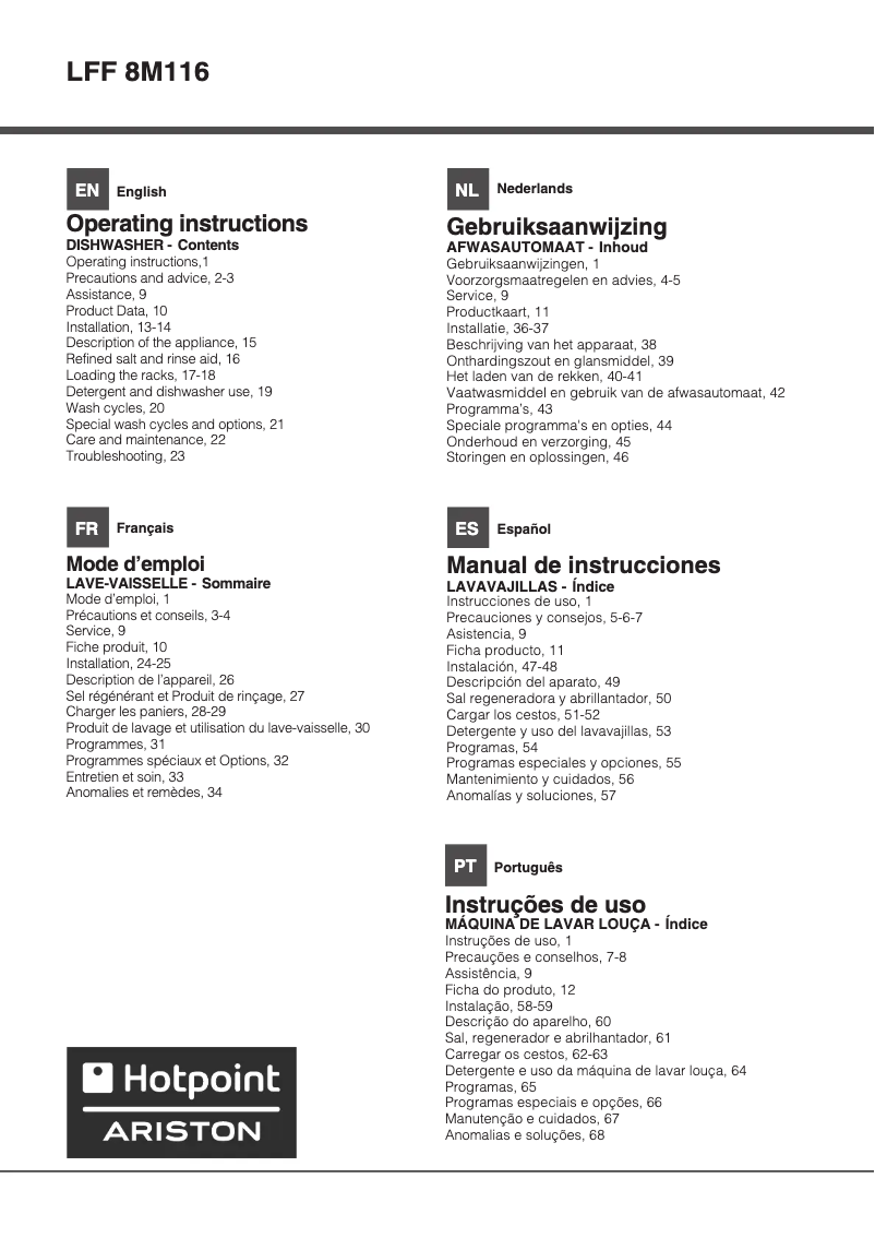 Page 1 de la notice Manuel utilisateur Hotpoint LFF 8M116 EU