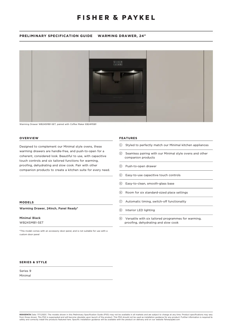 Página 1 del manual Ficha técnica Fisher & Paykel WB24SMB1-SET