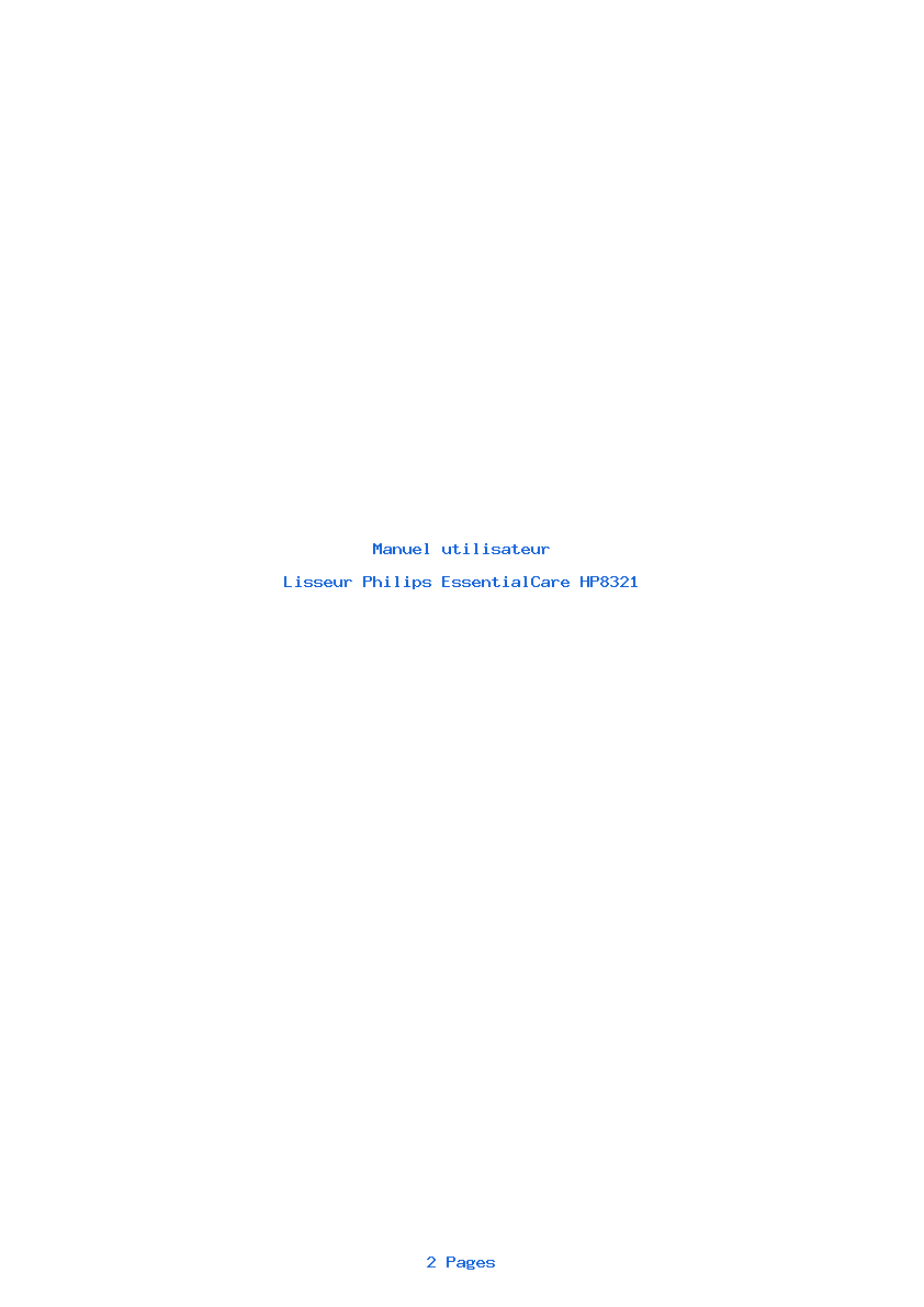 Page 1 de la notice Manuel utilisateur Philips EssentialCare HP8321