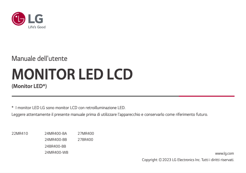 Page 1 de la notice Manuel utilisateur LG 27BR400