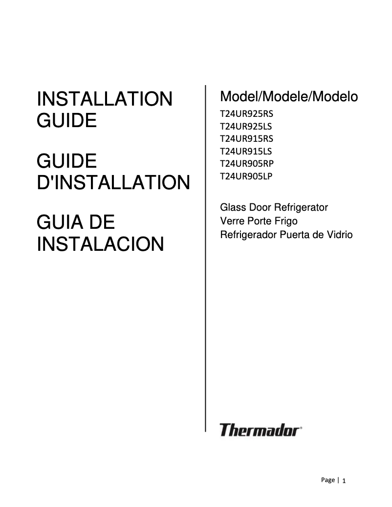Page 1 de la notice Guide d'installation Thermador T24UR925RS